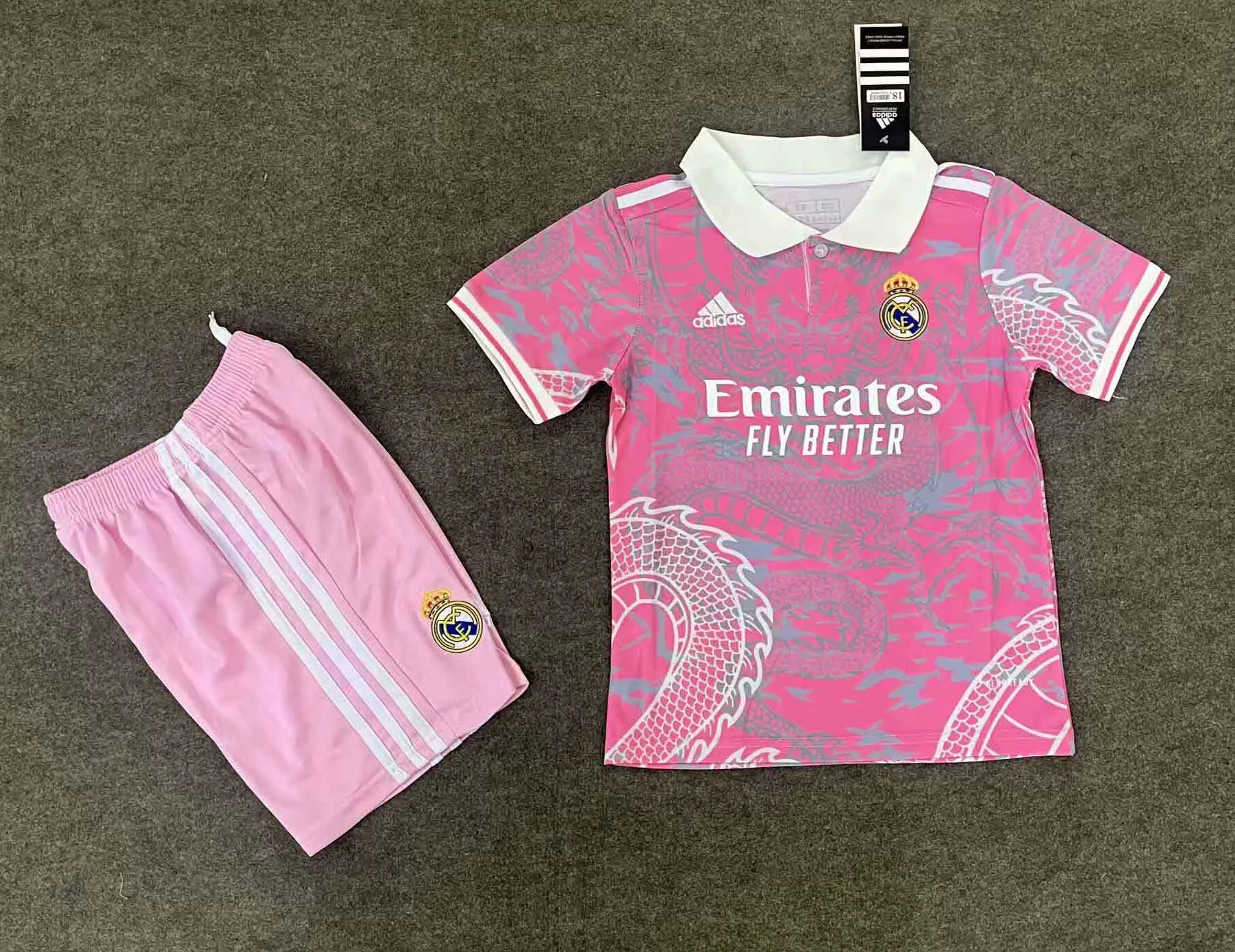 Real Madrid Soccer Jersey Dragon Pink Special Edition Kids Kit Jersey+Shorts 2025/26