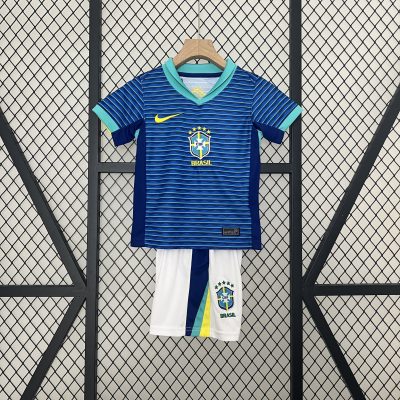 Brazil Away Soccer Uniform Kids Kit Jersey+Shorts Copa America 2024