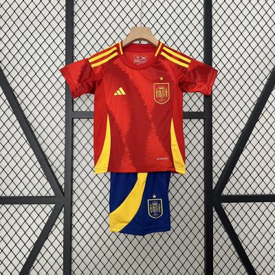 Spain Home Football Uniform Kids Kit Jersey+Shorts EURO 2024