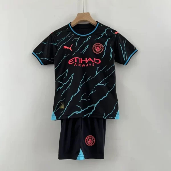 Manchester City Football Jersey Third Away Kids Kit Jersey+Shorts 2023/24