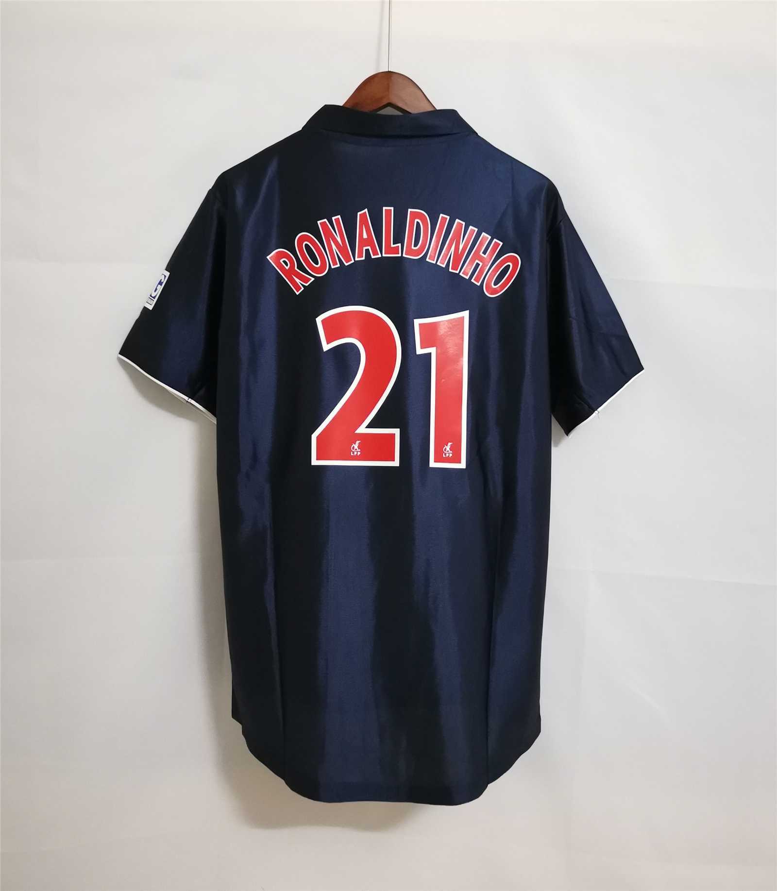 Ronaldinho #21 PSG Retro Jersey Home Soccer Shirt 2001/02
