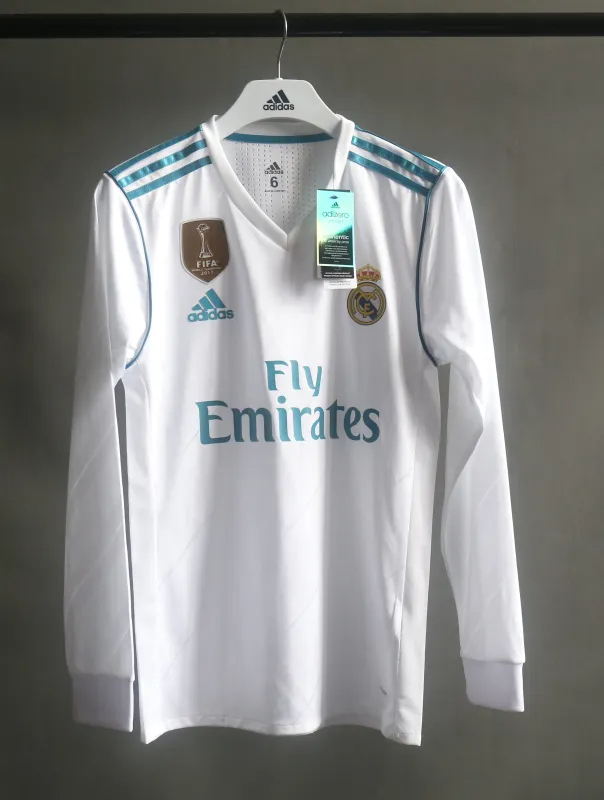 Real Madrid Retro Jersey Home Long Sleeve Soccer Shirt 2017/18 - Image 3