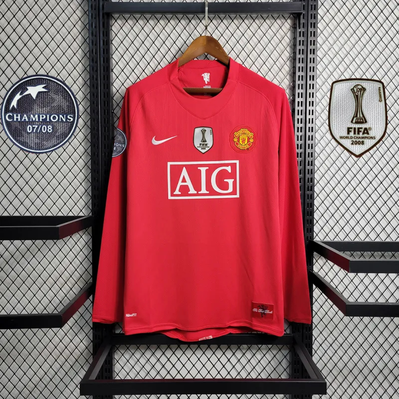 Manchester United Retro Home Long Sleeve Football Jersey Shirt 2007/08 - Image 3