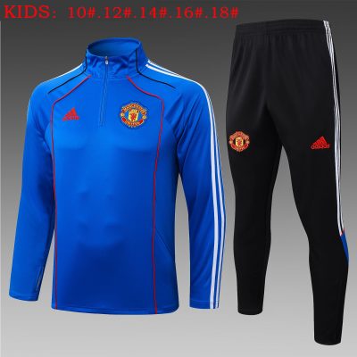 Kids Manchester United Training Kit (Sweatshirt+Pants) Blue 2025/26