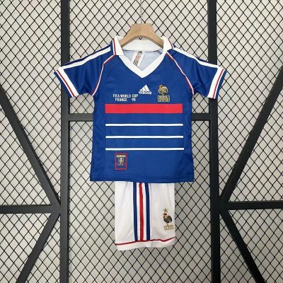 France Retro Home Kids Kit Jersey+Shorts Custom Shirt World Cup 1998