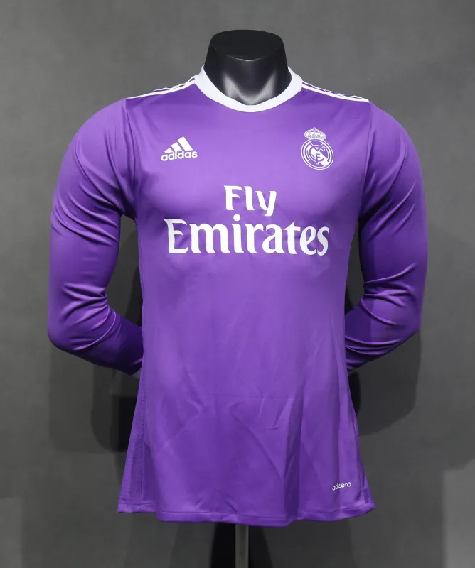 Real Madrid Retro Jersey Away Long Sleeve Soccer Shirt 2016/17