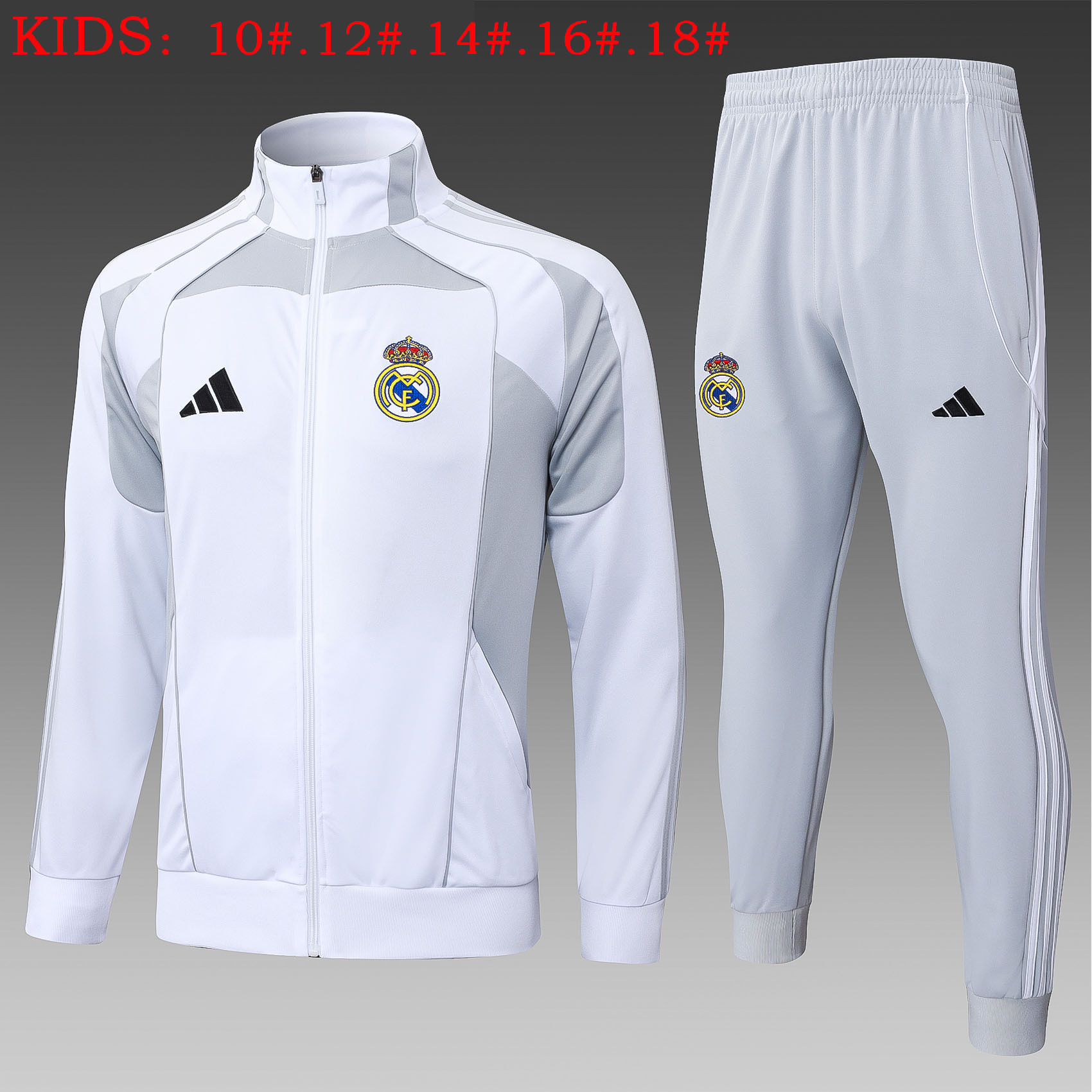 Kids Real Madrid Training Kit (Jacket+Pants) White&Grey 2025/26