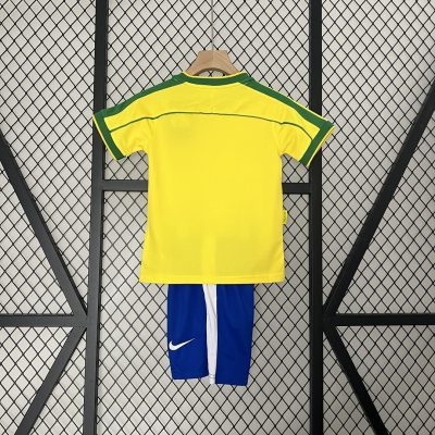 Alternative view of Brazil Retro Jersey Home Uniform Kids Kit Jersey+Shorts World Cup 1998