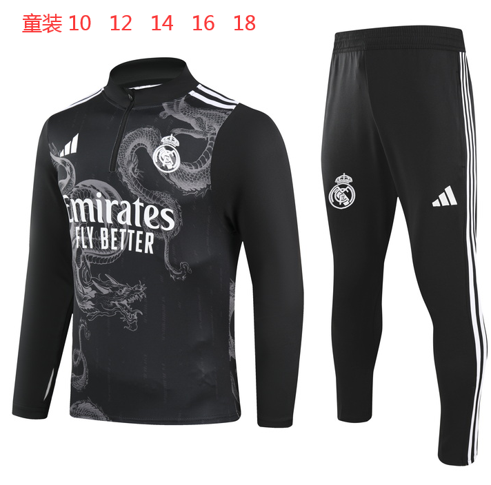 Kids Real Madrid Training Dragon Black Kit (Sweatshirt+Pants) 2024/25