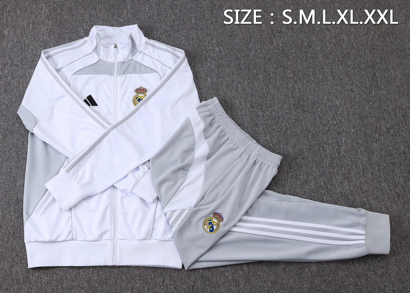 Real Madrid Training Kit (Jacket+Pants) White&Grey 2025/26 - Image 2