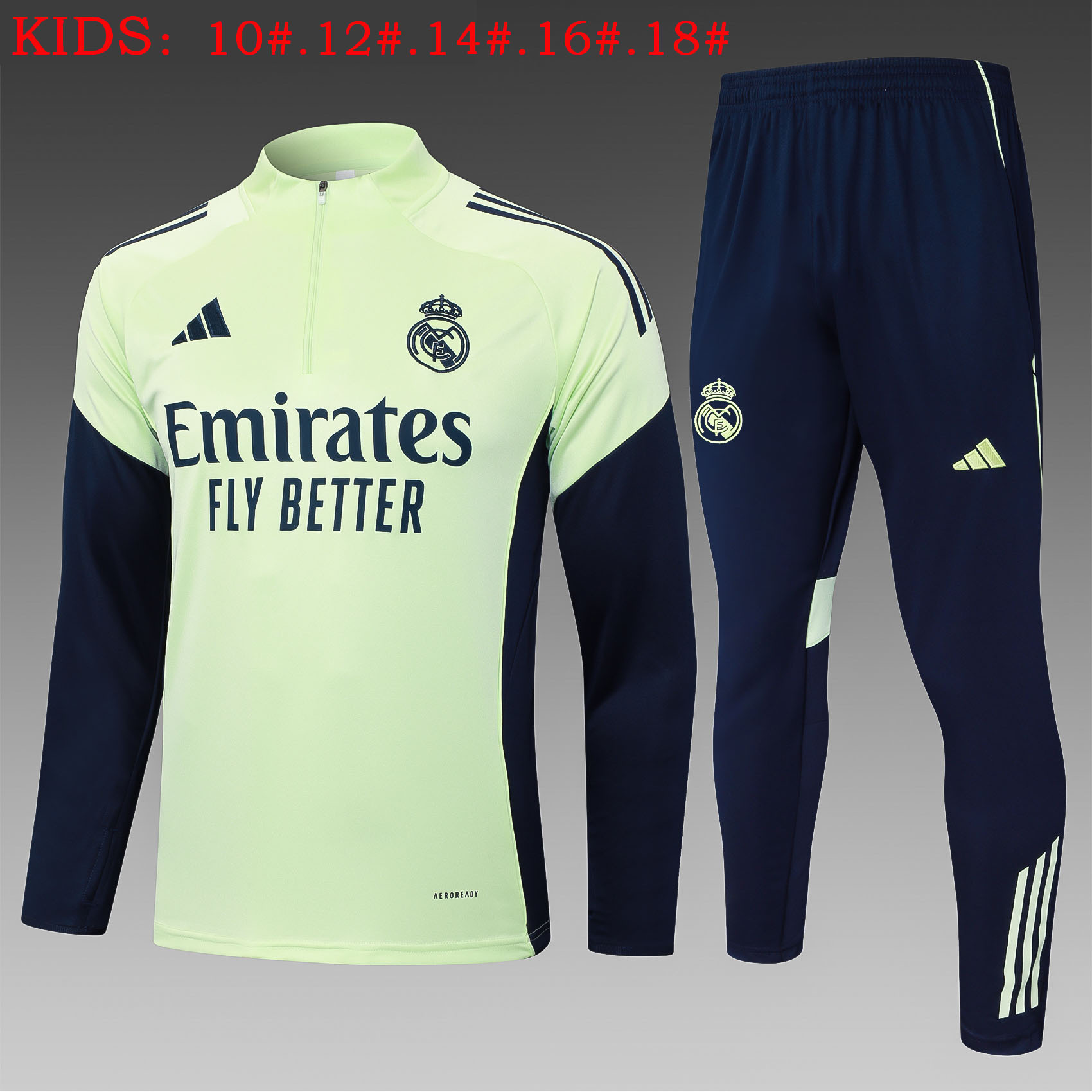 Kids Real Madrid Training Kit (Sweatshirt+Pants) Light Green 2025/26