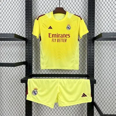 Real Madrid Soccer Jersey Yellow Goalkeeper Kids Kit Jersey+Shorts 2025/26