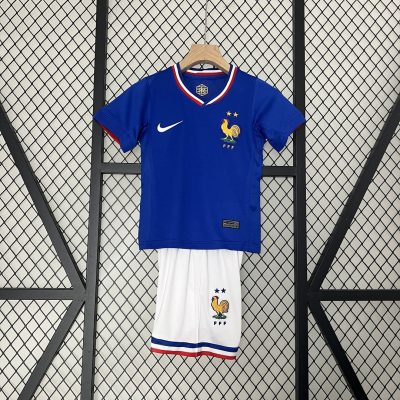 France Home Football Uniform Kids Kit Jersey+Shorts EURO 2024