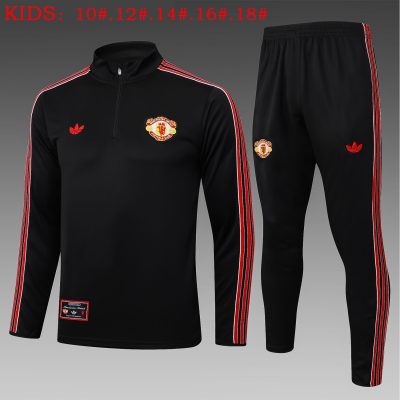 Kids Manchester United Training Kit (Sweatshirt+Pants) Black 2025/26