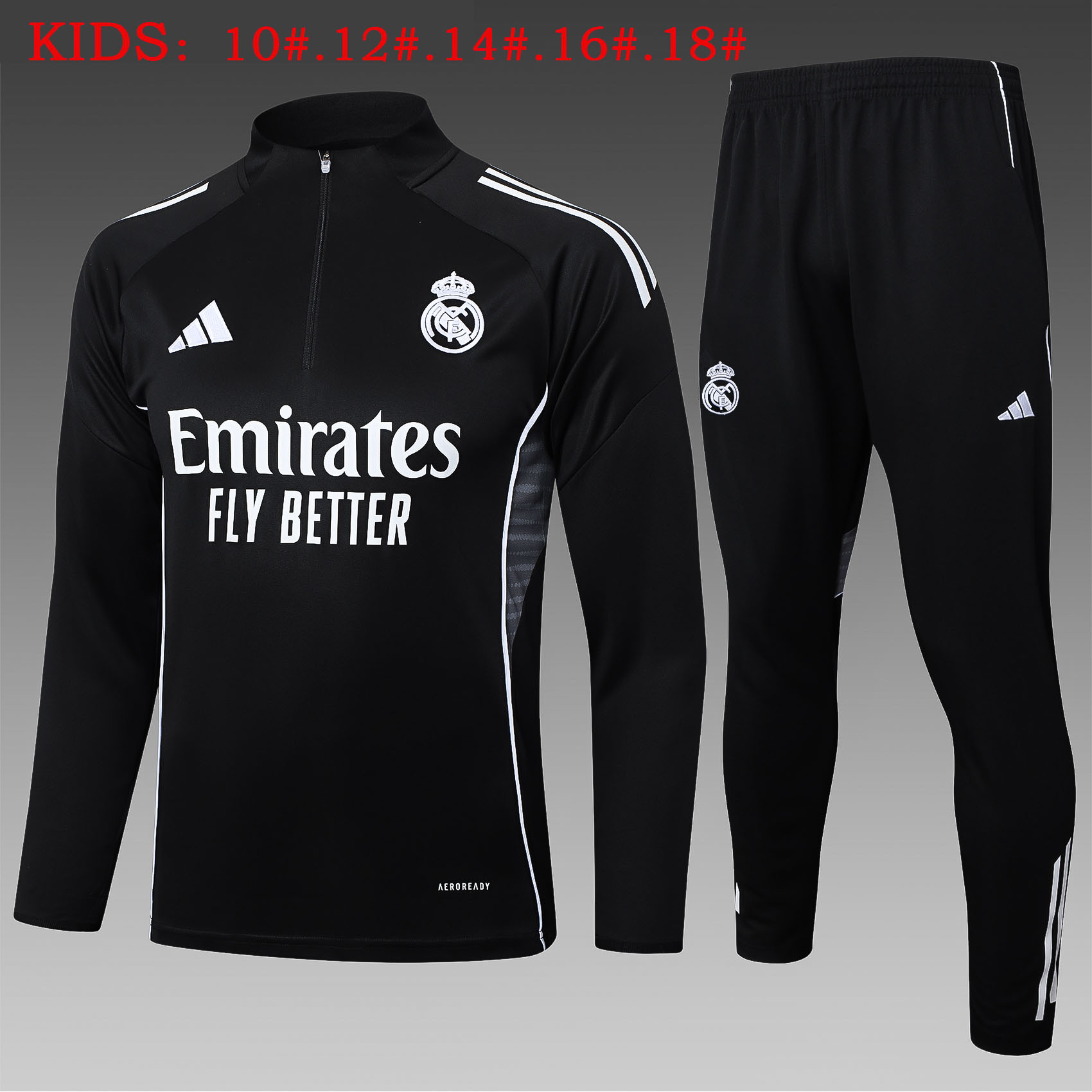 Kids Real Madrid Training Kit (Sweatshirt+Pants) Black 2025/26