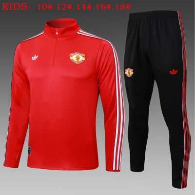 Kids Manchester United Training Kit (Sweatshirt+Pants) Red 2025/26