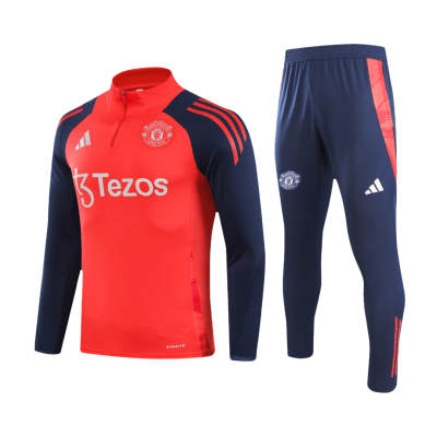 Kids Manchester United 1/2 Zipper Sweat Kit (Top+Pants) Red 2024/25