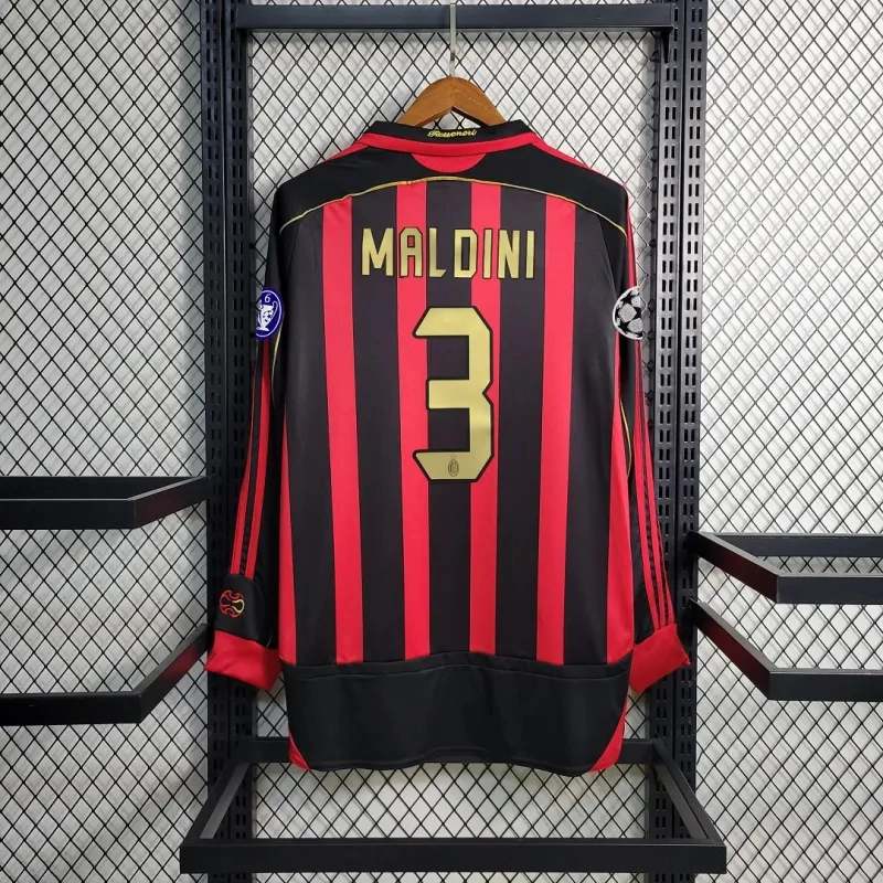 AC Milan Retro Soccer Jersey Home Long Sleeve Custom Shirt 2006/07 - Image 5