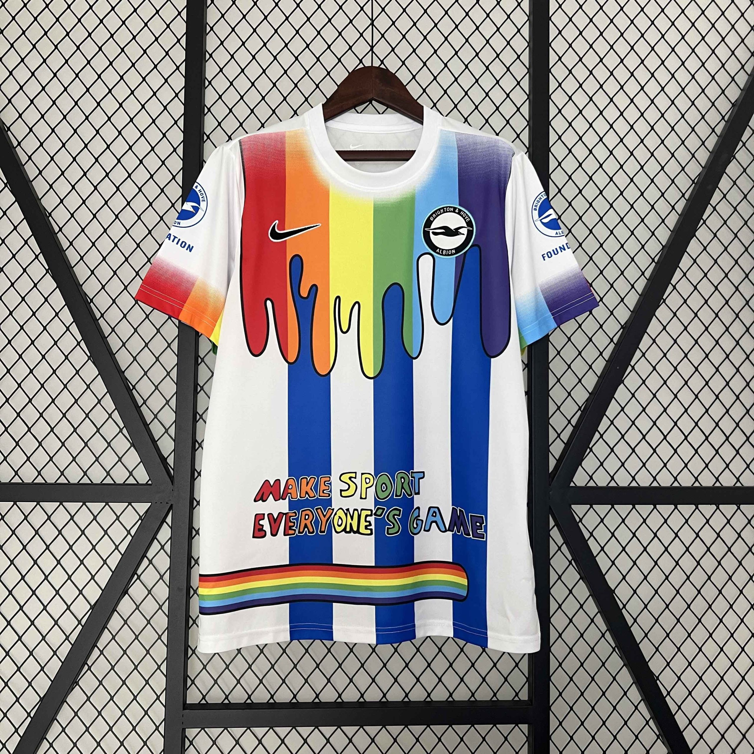 Brighton & Hove Albion Football Jersey Rainbow Laces Pre-Match Custom Shirt 2024/25