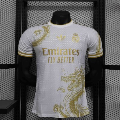 Real Madrid Soccer Jersey Golden Dragon White Special Edition Shirt 2024/25