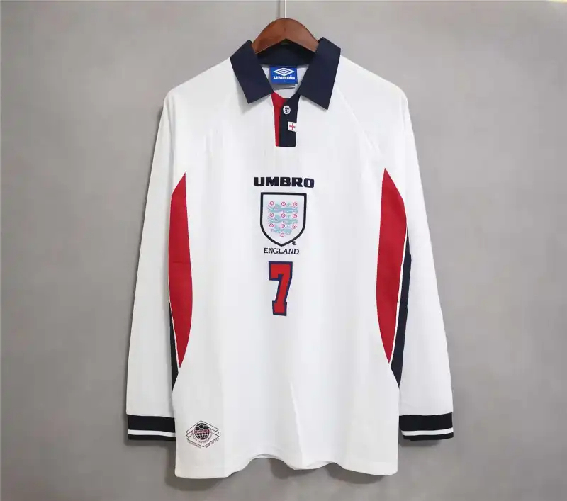 England Retro Soccer Jersey Home Custom Long Sleeve Shirt World Cup 1998 - Image 5