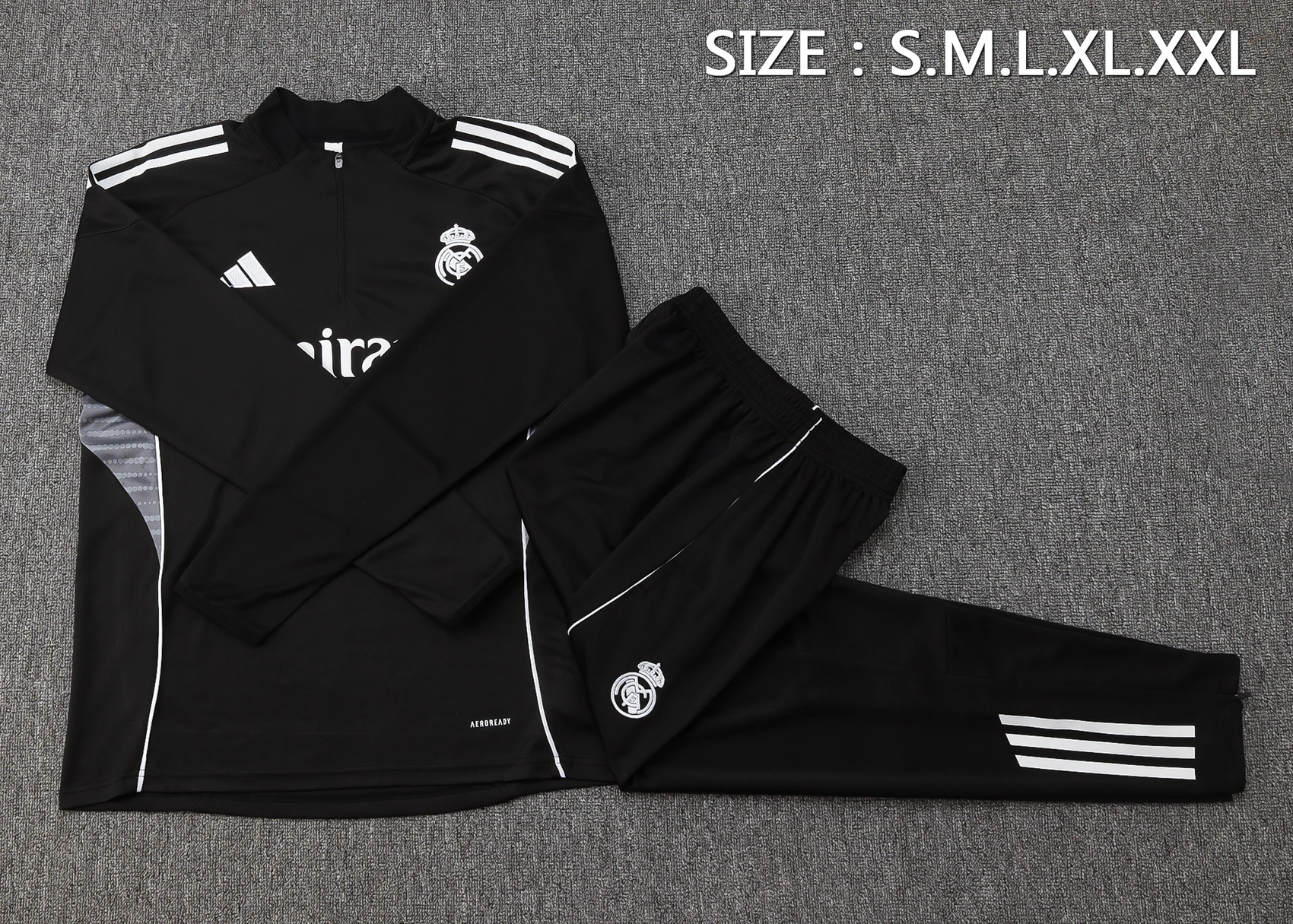 Real Madrid Training Kit (Sweatshirt+Pants) Black 2025/26 - Image 2