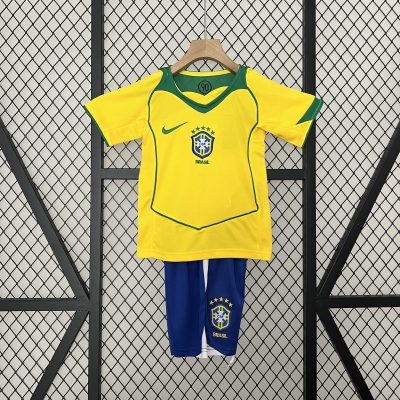 Brazil Retro Jersey Home Uniform Kids Kit Jersey+Shorts 2004