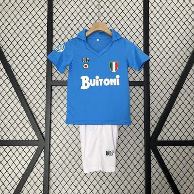 Napoli Retro Soccer Jersey Home Maradona Kids Kit Jerseys+Shorts 1987-88