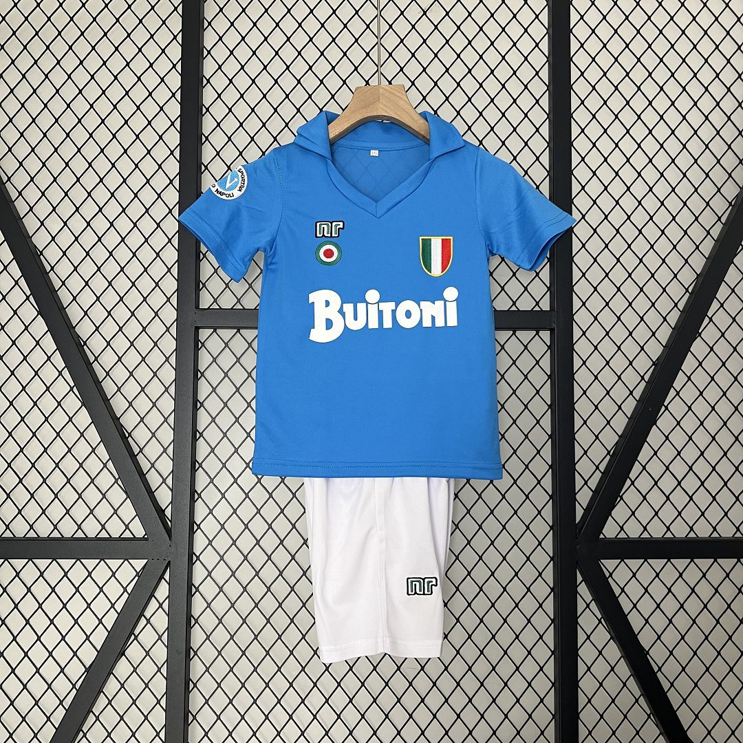 Napoli Retro Soccer Jersey Home Maradona Kids Kit Jerseys+Shorts 1987-88