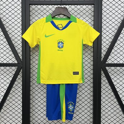 Brazil Home Soccer Uniform Kids Kit Jersey+Shorts 2025