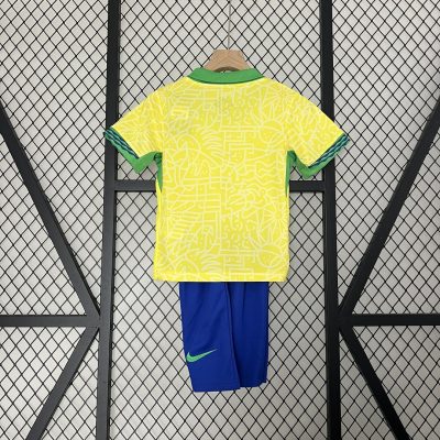 Alternative view of Brazil Home Soccer Uniform Kids Kit Jersey+Shorts Copa America 2024