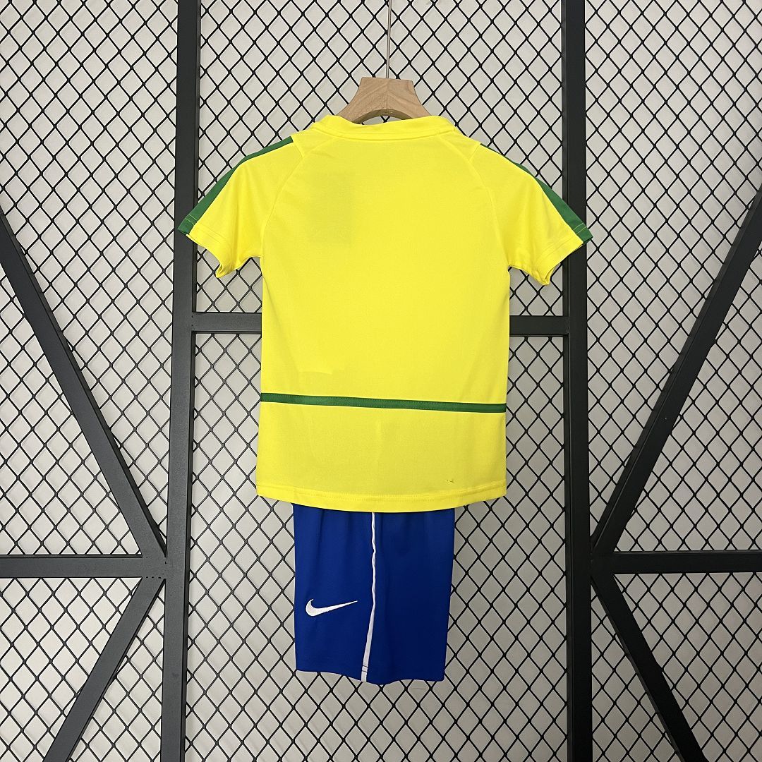 Brazil Retro Jersey Home Uniform Kids Kit Jersey+Shorts World Cup 2002 - Image 2