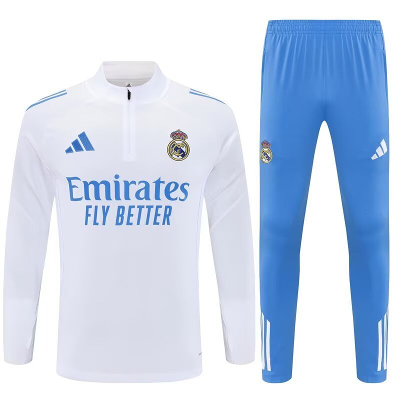 Kids Real Madrid Training Kit (Sweatshirt+Pants) White 2025/26