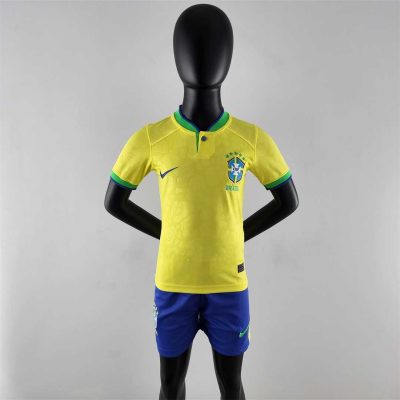 Brazil Retro Jersey Home Uniform Kids Kit Jersey+Shorts 2022