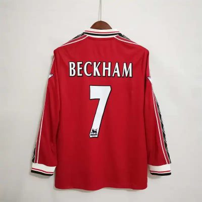Beckham #7 Manchester United Retro Home Long Sleeve Football Jersey Shirt 1998/99